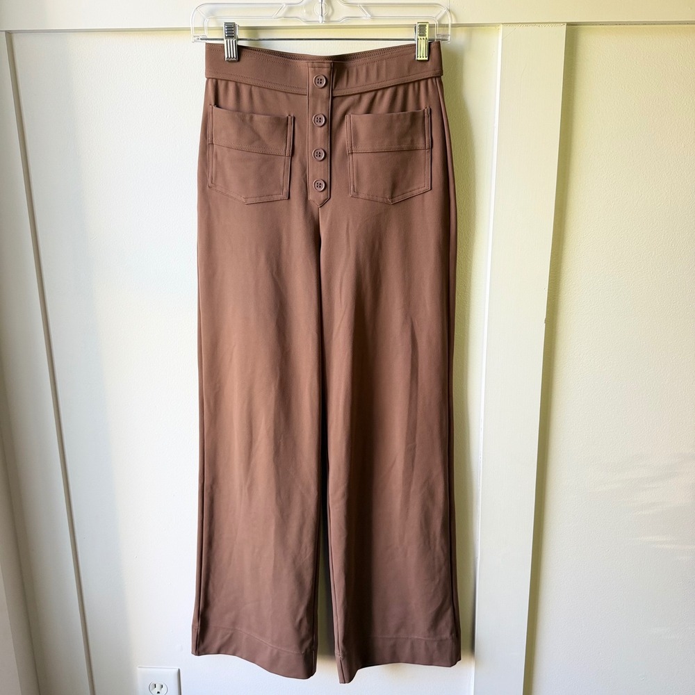 Halara Wide Leg Pants Brown High Waisted Button Front Workleisure XS Petite